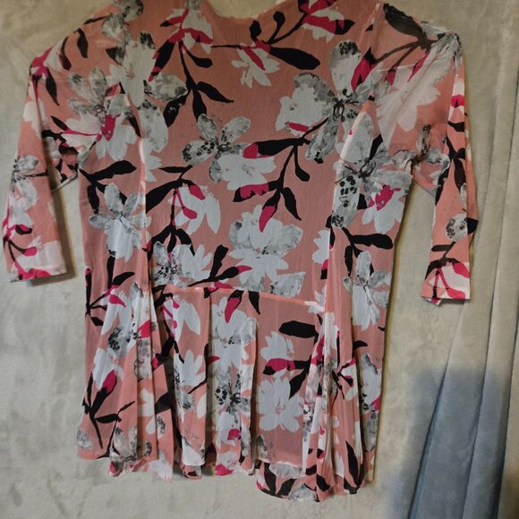 Alfani Floral Print Tunic Top With 3/4 Sleeves & Flared Hem‎ Pink/White/Black 2X - Picture 8 of 10